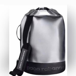 Paco Rabanne Silver and Black Roll-Top Duffel Bag